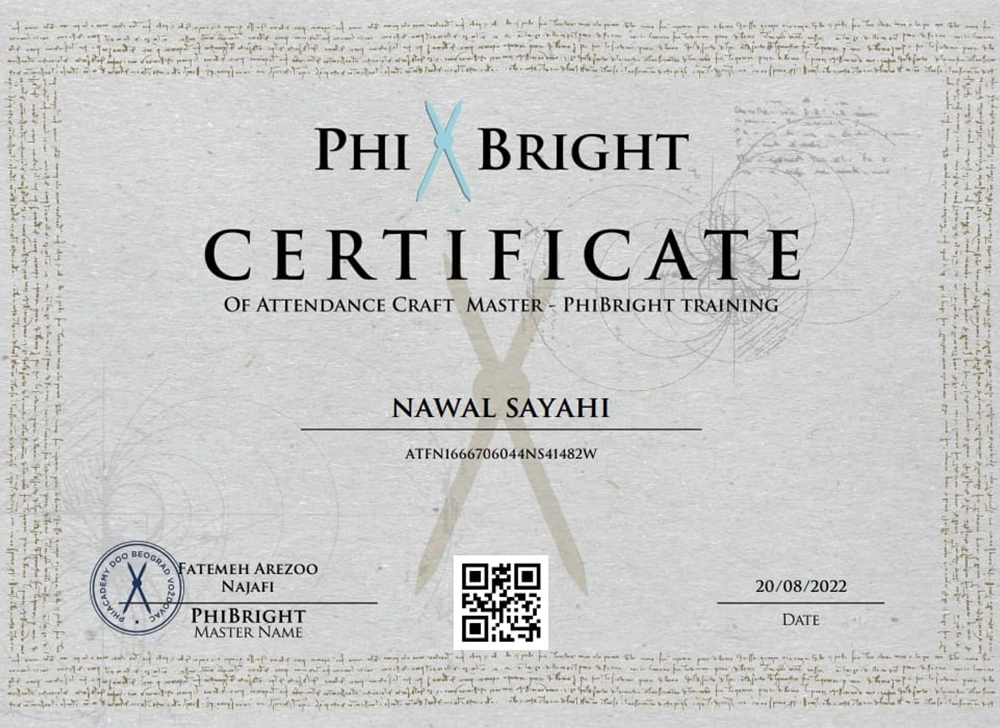 Nawal beauty PHI BRIGHT CERTIFICATE