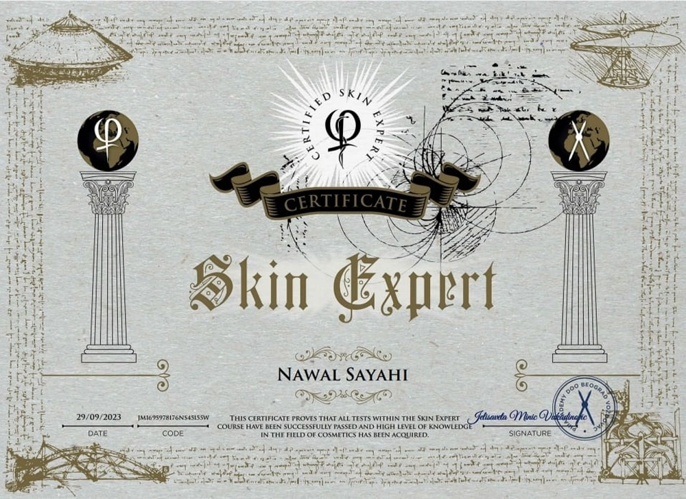 Nawal beauty Skin Expert CERTIFICATE